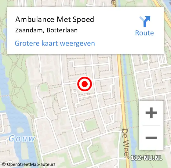 Locatie op kaart van de 112 melding: Ambulance Met Spoed Naar Zaandam, Botterlaan op 22 april 2024 04:16
