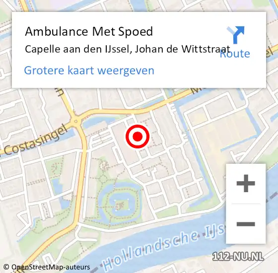 Locatie op kaart van de 112 melding: Ambulance Met Spoed Naar Capelle aan den IJssel, Johan de Wittstraat op 22 april 2024 05:31