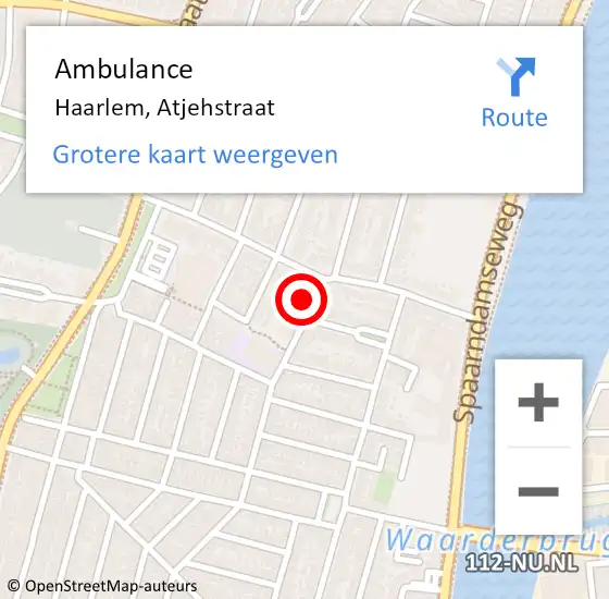 Locatie op kaart van de 112 melding: Ambulance Haarlem, Atjehstraat op 22 april 2024 08:11