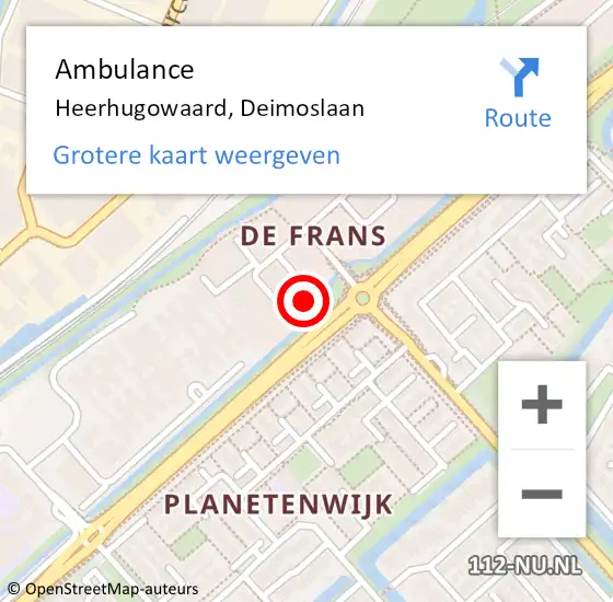 Locatie op kaart van de 112 melding: Ambulance Heerhugowaard, Deimoslaan op 22 april 2024 08:14