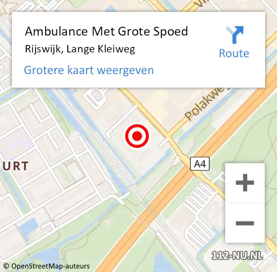 Locatie op kaart van de 112 melding: Ambulance Met Grote Spoed Naar Rijswijk, Lange Kleiweg op 22 april 2024 08:34