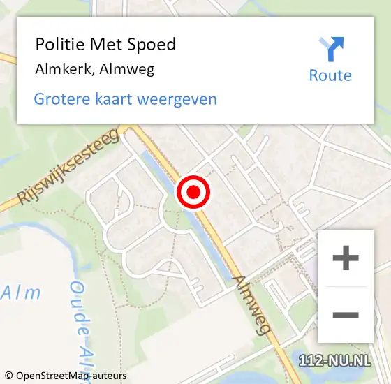 Locatie op kaart van de 112 melding: Politie Met Spoed Naar Almkerk, Almweg op 22 april 2024 08:38