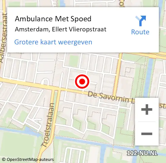 Locatie op kaart van de 112 melding: Ambulance Met Spoed Naar Amsterdam, Ellert Vlieropstraat op 22 april 2024 08:41
