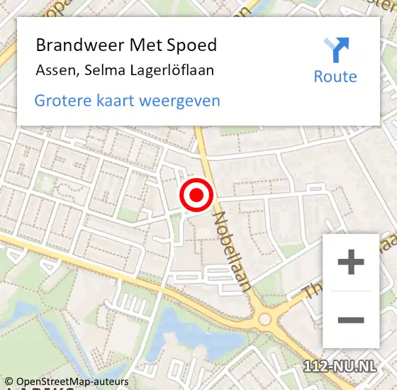Locatie op kaart van de 112 melding: Brandweer Met Spoed Naar Assen, Selma Lagerlöflaan op 22 april 2024 08:44