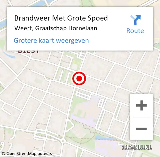 Locatie op kaart van de 112 melding: Brandweer Met Grote Spoed Naar Weert, Graafschap Hornelaan op 22 april 2024 08:53