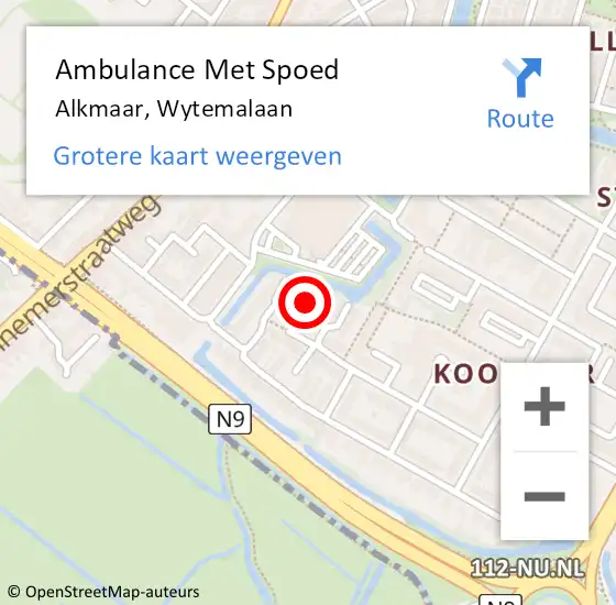 Locatie op kaart van de 112 melding: Ambulance Met Spoed Naar Alkmaar, Wytemalaan op 22 april 2024 09:18