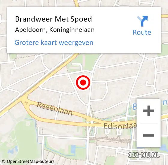 Locatie op kaart van de 112 melding: Brandweer Met Spoed Naar Apeldoorn, Koninginnelaan op 22 april 2024 09:27