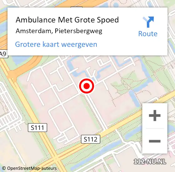 Locatie op kaart van de 112 melding: Ambulance Met Grote Spoed Naar Amsterdam, Pietersbergweg op 22 april 2024 09:38