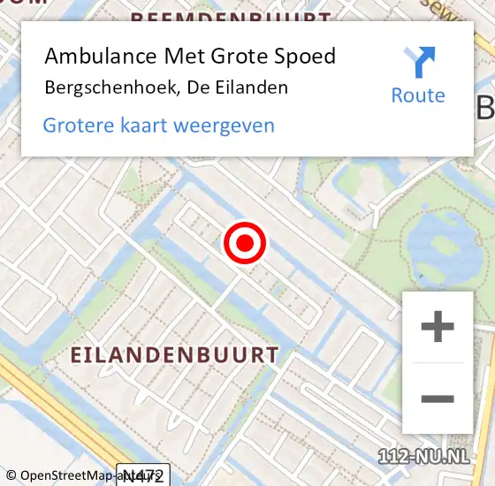 Locatie op kaart van de 112 melding: Ambulance Met Grote Spoed Naar Bergschenhoek, De Eilanden op 22 april 2024 09:43