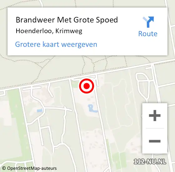 Locatie op kaart van de 112 melding: Brandweer Met Grote Spoed Naar Hoenderloo, Krimweg op 16 oktober 2013 13:01