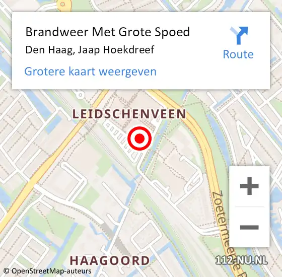 Locatie op kaart van de 112 melding: Brandweer Met Grote Spoed Naar Den Haag, Jaap Hoekdreef op 22 april 2024 09:48