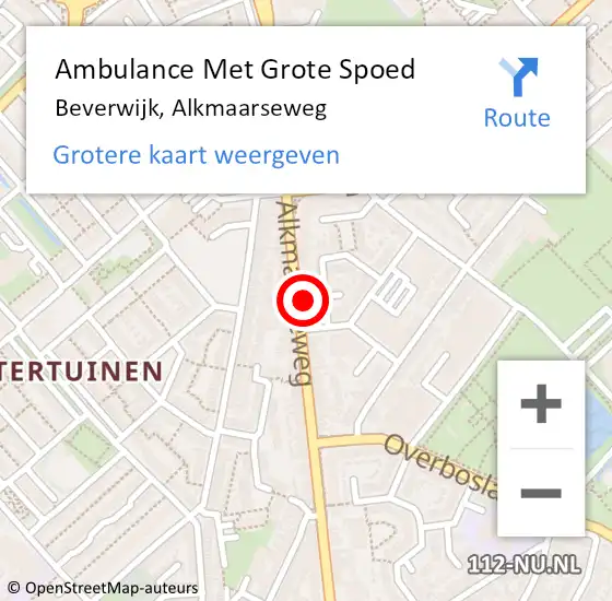 Locatie op kaart van de 112 melding: Ambulance Met Grote Spoed Naar Beverwijk, Alkmaarseweg op 22 april 2024 09:49