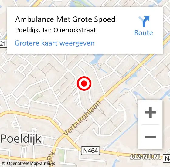 Locatie op kaart van de 112 melding: Ambulance Met Grote Spoed Naar Poeldijk, Jan Olierookstraat op 22 april 2024 09:53