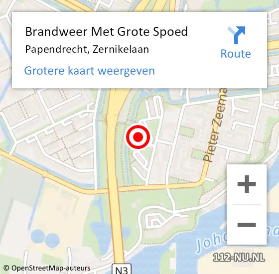 Locatie op kaart van de 112 melding: Brandweer Met Grote Spoed Naar Papendrecht, Zernikelaan op 22 april 2024 10:08