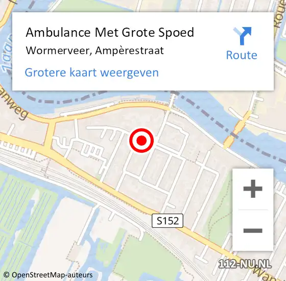 Locatie op kaart van de 112 melding: Ambulance Met Grote Spoed Naar Wormerveer, Ampèrestraat op 22 april 2024 10:19
