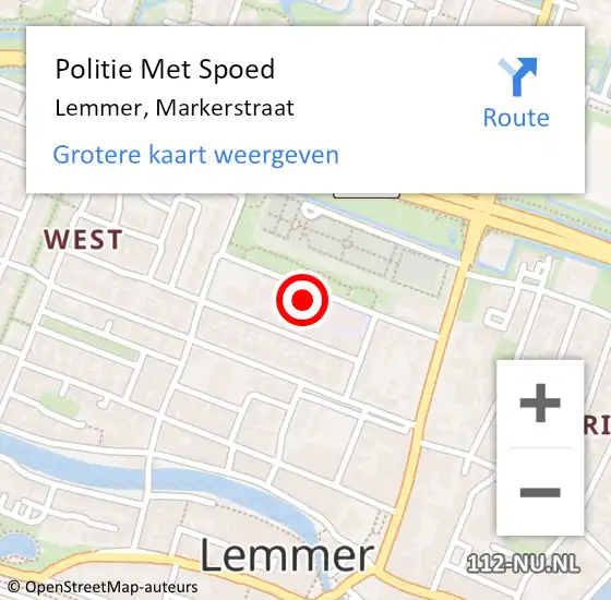 Locatie op kaart van de 112 melding: Politie Met Spoed Naar Lemmer, Markerstraat op 22 april 2024 10:29