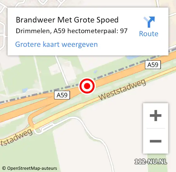 Locatie op kaart van de 112 melding: Brandweer Met Grote Spoed Naar Drimmelen, A59 hectometerpaal: 97 op 22 april 2024 10:43