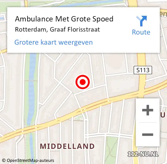 Locatie op kaart van de 112 melding: Ambulance Met Grote Spoed Naar Rotterdam, Graaf Florisstraat op 22 april 2024 10:44