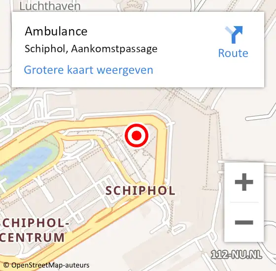 Locatie op kaart van de 112 melding: Ambulance Schiphol, Aankomstpassage op 22 april 2024 11:07
