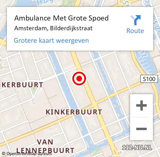 Locatie op kaart van de 112 melding: Ambulance Met Grote Spoed Naar Amsterdam, Bilderdijkstraat op 22 april 2024 11:13