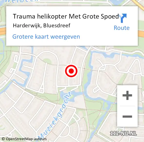 Locatie op kaart van de 112 melding: Trauma helikopter Met Grote Spoed Naar Harderwijk, Bluesdreef op 22 april 2024 11:53
