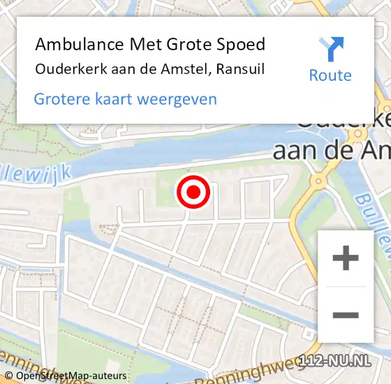 Locatie op kaart van de 112 melding: Ambulance Met Grote Spoed Naar Ouderkerk aan de Amstel, Ransuil op 22 april 2024 11:58