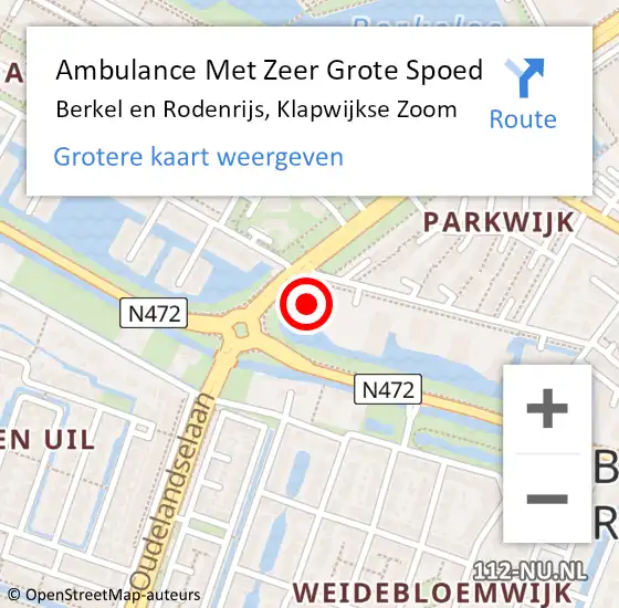 Locatie op kaart van de 112 melding: Ambulance Met Zeer Grote Spoed Naar Berkel en Rodenrijs, Klapwijkse Zoom op 22 april 2024 12:07