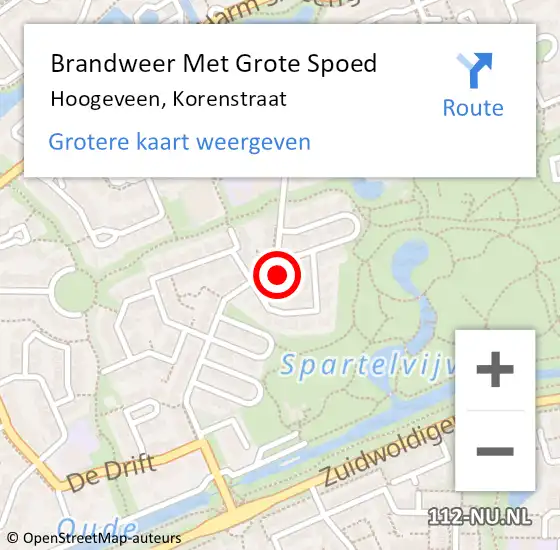 Locatie op kaart van de 112 melding: Brandweer Met Grote Spoed Naar Hoogeveen, Korenstraat op 22 april 2024 12:26