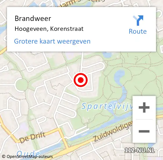 Locatie op kaart van de 112 melding: Brandweer Hoogeveen, Korenstraat op 22 april 2024 12:27