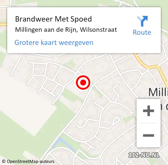 Locatie op kaart van de 112 melding: Brandweer Met Spoed Naar Millingen aan de Rijn, Wilsonstraat op 22 april 2024 12:50