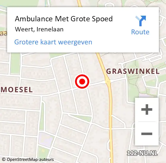 Locatie op kaart van de 112 melding: Ambulance Met Grote Spoed Naar Weert, Irenelaan op 22 april 2024 13:35