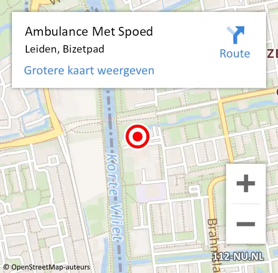 Locatie op kaart van de 112 melding: Ambulance Met Spoed Naar Leiden, Bizetpad op 22 april 2024 13:51