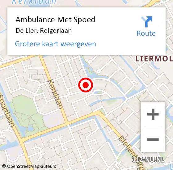 Locatie op kaart van de 112 melding: Ambulance Met Spoed Naar De Lier, Reigerlaan op 22 april 2024 13:59