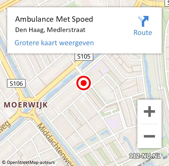 Locatie op kaart van de 112 melding: Ambulance Met Spoed Naar Den Haag, Medlerstraat op 22 april 2024 14:53