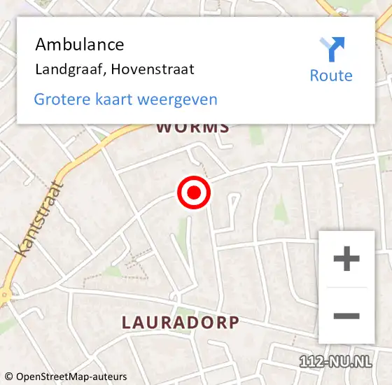 Locatie op kaart van de 112 melding: Ambulance Landgraaf, Hovenstraat op 3 oktober 2014 11:19