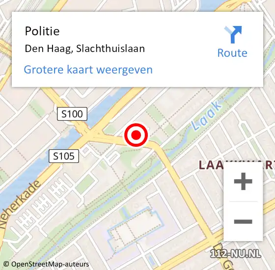 Locatie op kaart van de 112 melding: Politie Den Haag, Slachthuislaan op 22 april 2024 15:06