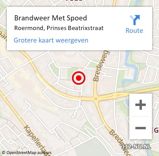 Locatie op kaart van de 112 melding: Brandweer Met Spoed Naar Roermond, Prinses Beatrixstraat op 22 april 2024 15:32