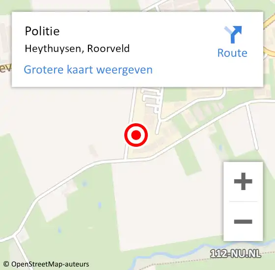 Locatie op kaart van de 112 melding: Politie Heythuysen, Roorveld op 22 april 2024 15:43