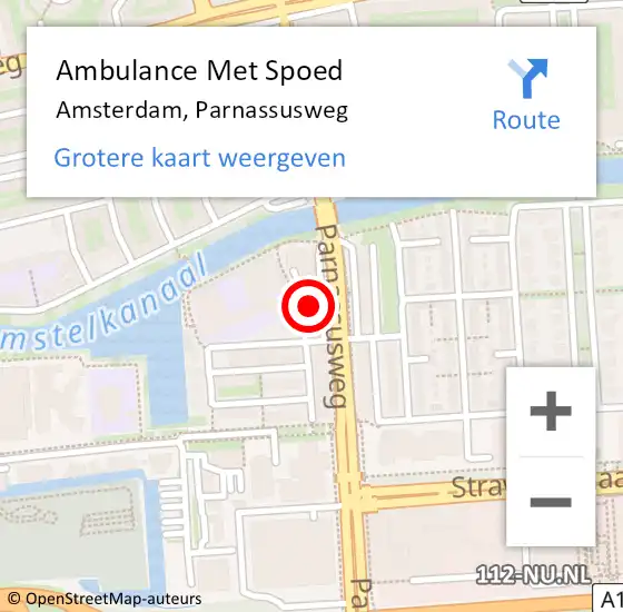 Locatie op kaart van de 112 melding: Ambulance Met Spoed Naar Amsterdam, Parnassusweg op 22 april 2024 15:45