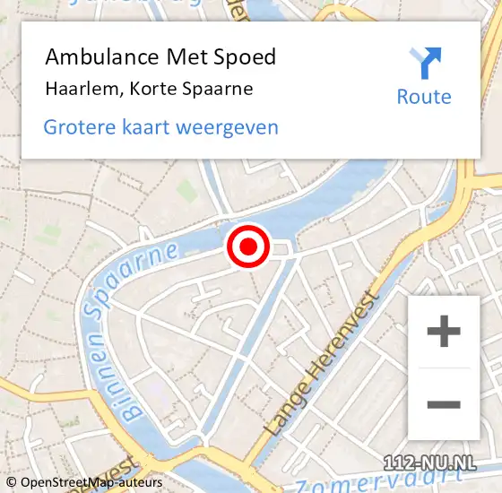 Locatie op kaart van de 112 melding: Ambulance Met Spoed Naar Haarlem, Korte Spaarne op 22 april 2024 15:47