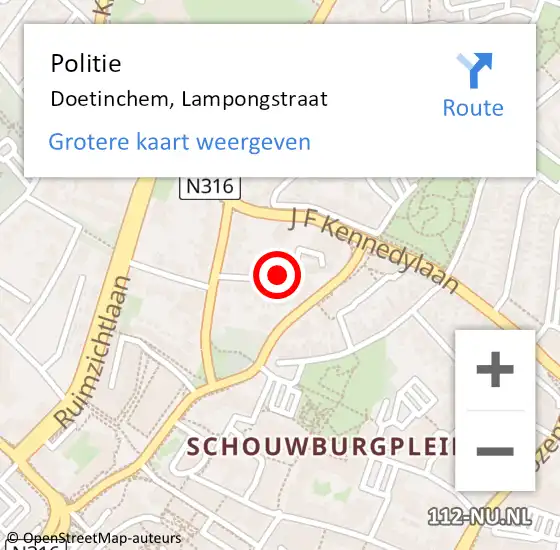 Locatie op kaart van de 112 melding: Politie Doetinchem, Lampongstraat op 22 april 2024 16:00