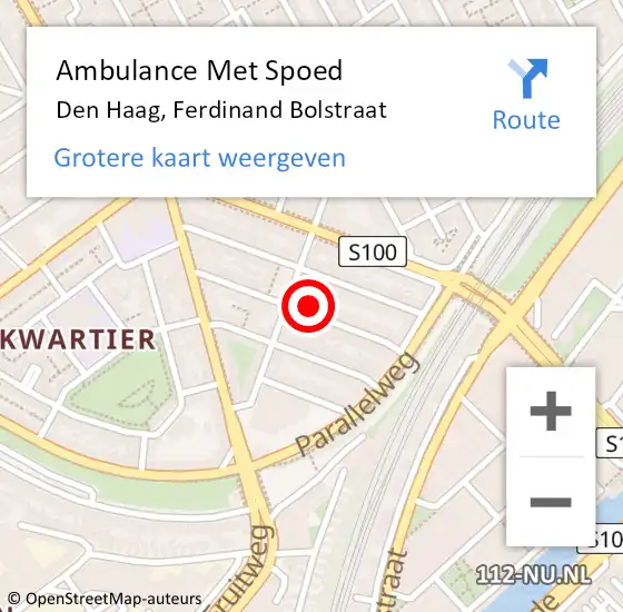 Locatie op kaart van de 112 melding: Ambulance Met Spoed Naar Den Haag, Ferdinand Bolstraat op 22 april 2024 16:12