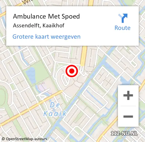Locatie op kaart van de 112 melding: Ambulance Met Spoed Naar Assendelft, Kaaikhof op 22 april 2024 16:33