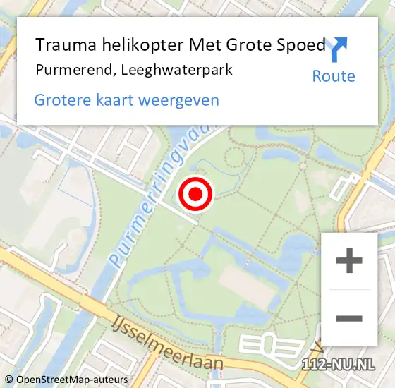 Locatie op kaart van de 112 melding: Trauma helikopter Met Grote Spoed Naar Purmerend, Leeghwaterpark op 22 april 2024 16:44