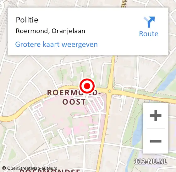 Locatie op kaart van de 112 melding: Politie Roermond, Oranjelaan op 22 april 2024 17:01