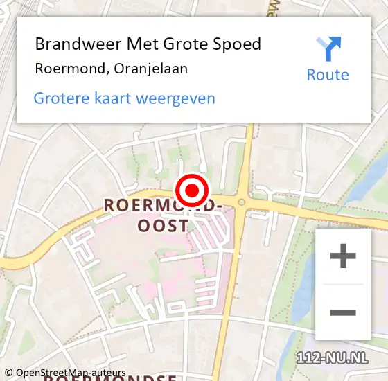 Locatie op kaart van de 112 melding: Brandweer Met Grote Spoed Naar Roermond, Oranjelaan op 22 april 2024 17:02