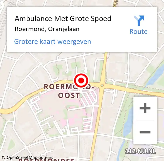 Locatie op kaart van de 112 melding: Ambulance Met Grote Spoed Naar Roermond, Oranjelaan op 22 april 2024 17:10