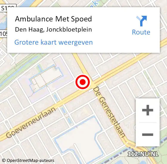 Locatie op kaart van de 112 melding: Ambulance Met Spoed Naar Den Haag, Jonckbloetplein op 22 april 2024 17:21