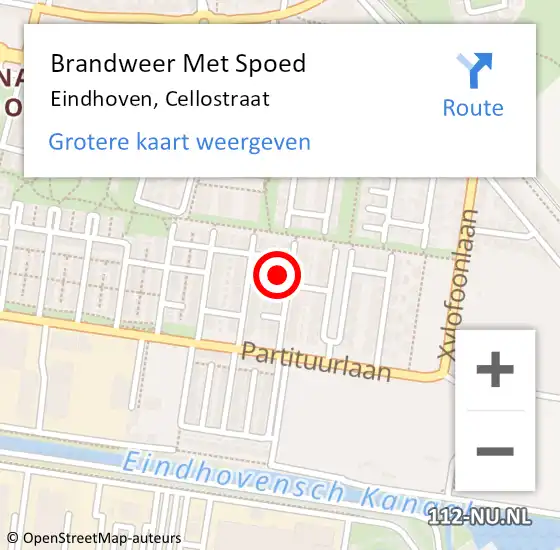 Locatie op kaart van de 112 melding: Brandweer Met Spoed Naar Eindhoven, Cellostraat op 22 april 2024 17:28