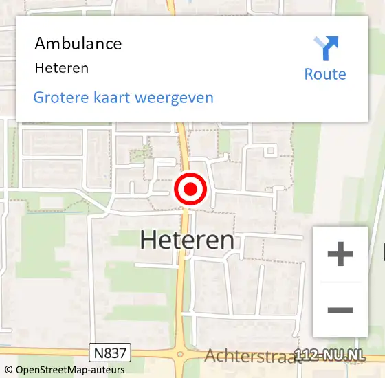 Locatie op kaart van de 112 melding: Ambulance Heteren op 22 april 2024 18:01